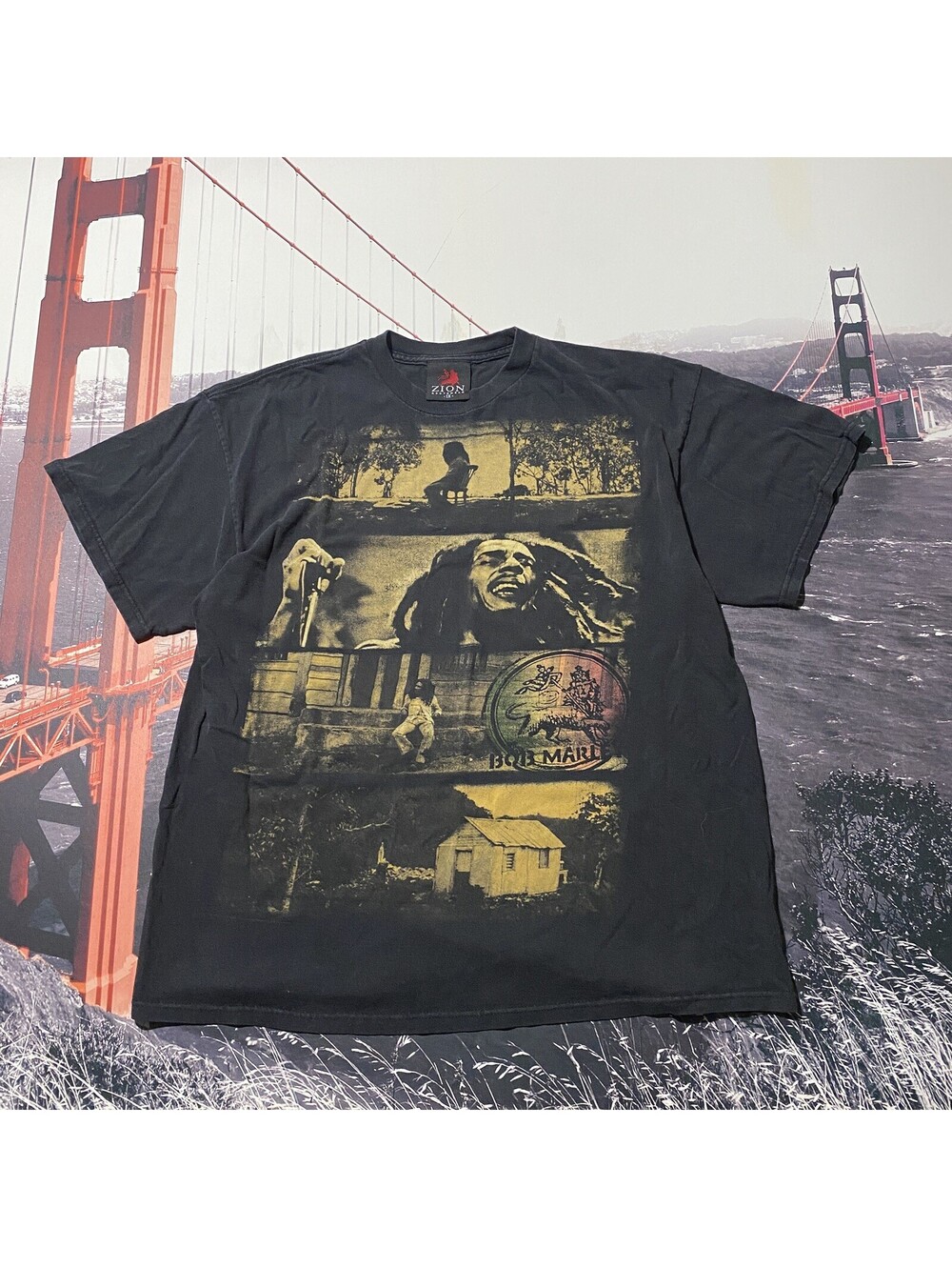 Vinatge Y2K Bob Marley Black T-Shirt Size XL Zion Rootswear Reggae Graphic Tee